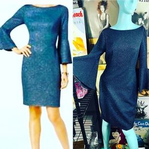 🔥 NWT VINCE CAMUTO GREY SILVER SPARKLE FORMAL BELL-SLEEVE COCKTAIL DRESS